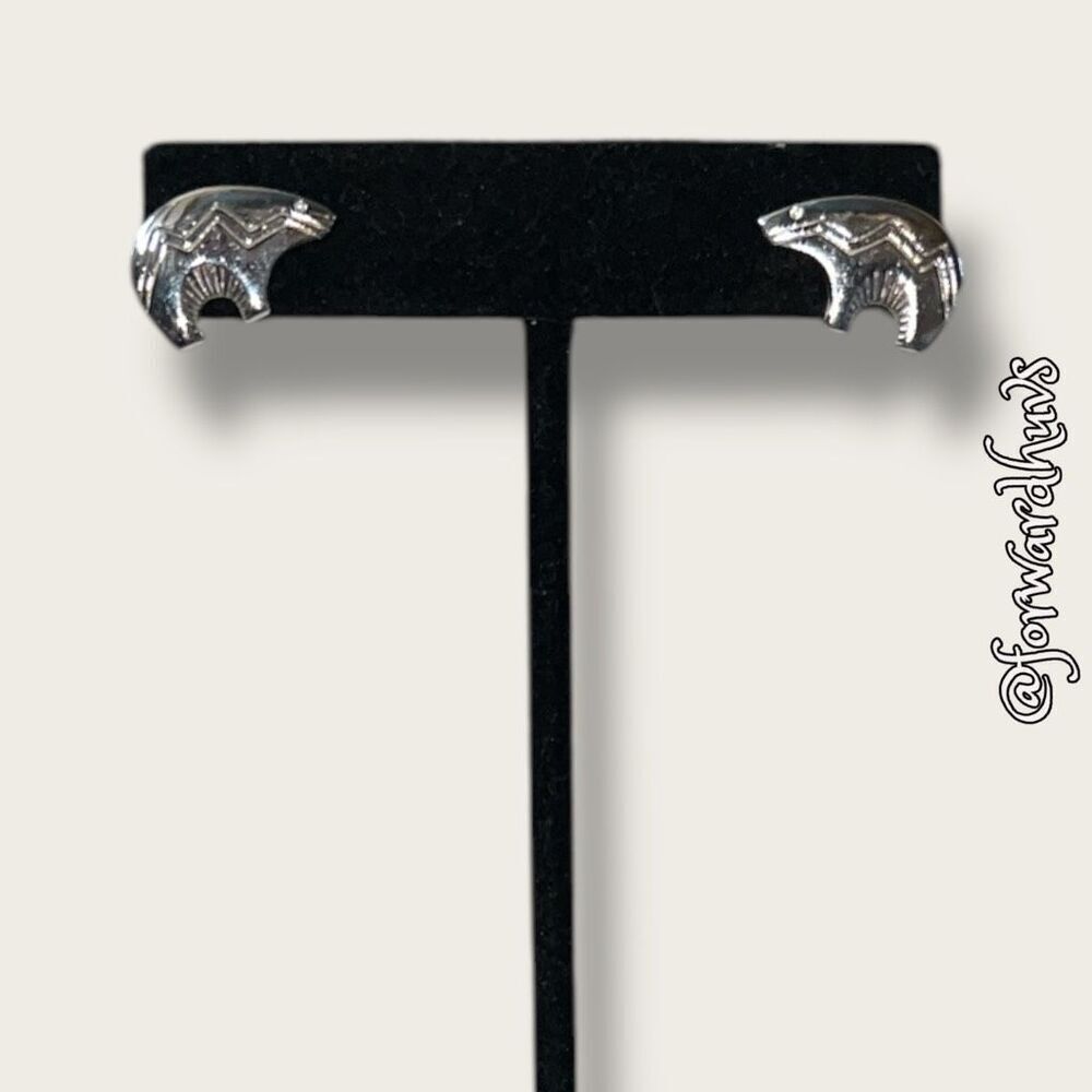 Spirit Bear Silver Tone Earrings Marked 90